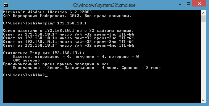 Проверка доступности DNS сервера в консоли Windows